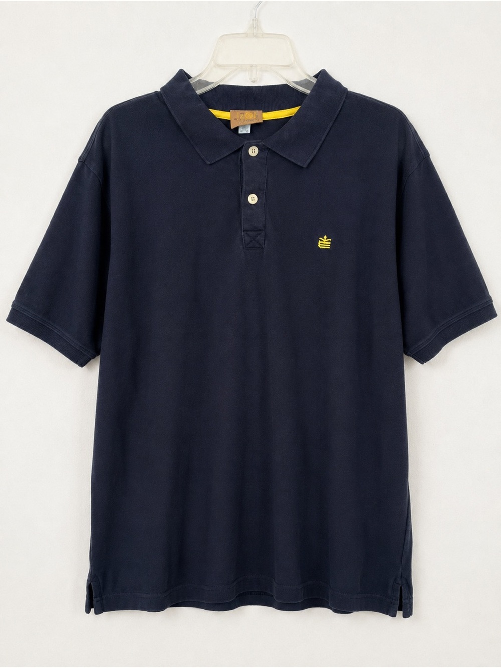 Machine Brand Vintage Mens Navy Blue Polo Shirt Yellow Accent Size XL Pique Knit